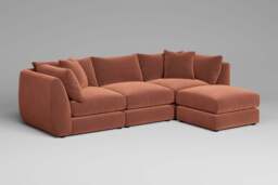 Utopia - 3 Piece with Footstool - Rearrangeable Modular Sofa, Soft Touch Velvet / Cinnamon / Tailored Trim - thumbnail 1
