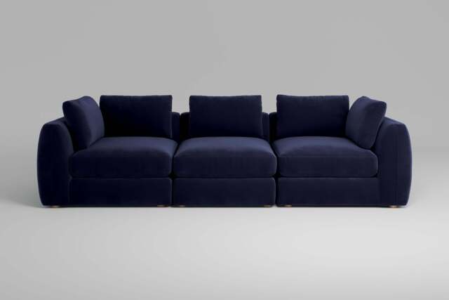 Zen - 3 Piece - Rearrangeable Modular Sofa, Soft Touch Velvet / Midnight Blue / Standard Back Cushions