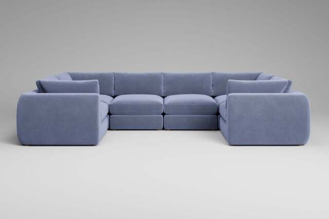 Zen - 6 Piece U Shape - Rearrangeable Modular Sofa, Brushed Wool Feel / Denim / Full-Width Back Cushions - image 1