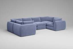 Zen - 6 Piece U Shape - Rearrangeable Modular Sofa, Brushed Wool Feel / Denim / Full-Width Back Cushions - thumbnail 5