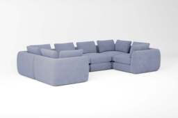 Zen - 6 Piece U Shape - Rearrangeable Modular Sofa, Brushed Wool Feel / Denim / Full-Width Back Cushions - thumbnail 3
