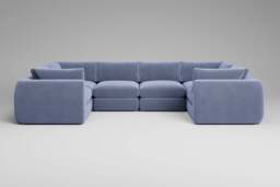 Zen - 6 Piece U Shape - Rearrangeable Modular Sofa, Brushed Wool Feel / Denim / Full-Width Back Cushions - thumbnail 1