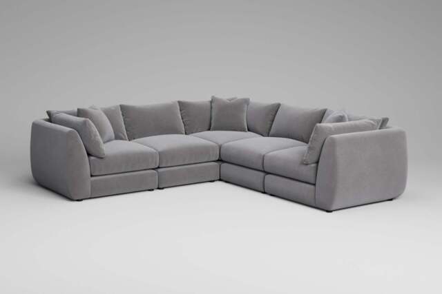 Utopia - 5 Piece - Rearrangeable Modular Sofa, Brushed Wool Feel / Pewter / Tailored Trim - image 1