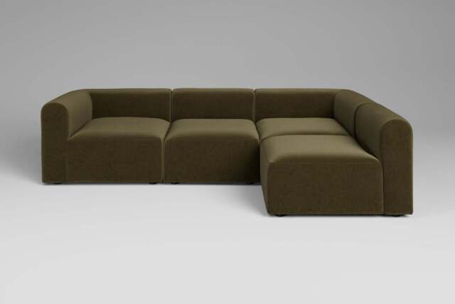 Aura - 4 Piece Open End - Rearrangeable Modular Sofa, Luxe Woven Velvet / Forest Green