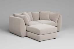 Utopia - 2 Piece with Footstool - Rearrangeable Modular Sofa, Plush Chenille / Chalk / Casual Trim - thumbnail 3