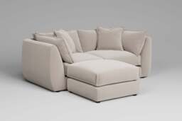 Utopia - 2 Piece with Footstool - Rearrangeable Modular Sofa, Plush Chenille / Chalk / Casual Trim - thumbnail 2