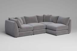 Utopia - 4 Piece Open End - Rearrangeable Modular Sofa, Brushed Wool Feel / Pewter / Tailored Trim