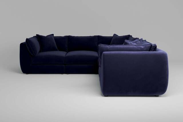 Utopia - 5 Piece - Rearrangeable Modular Sofa, Soft Touch Velvet / Midnight Blue / Casual Trim