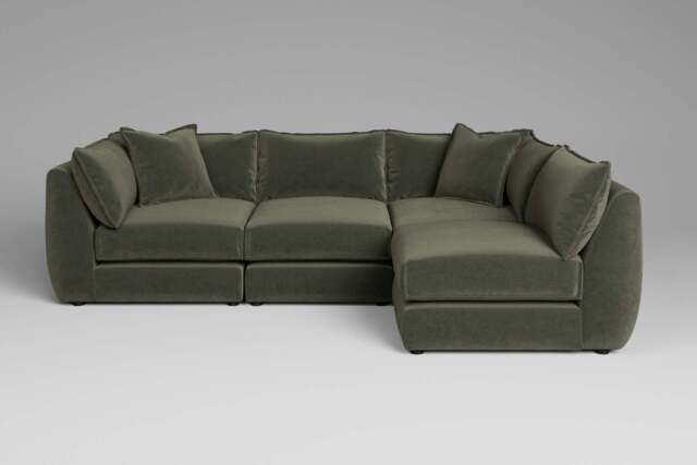 Utopia - 4 Piece Open End - Rearrangeable Modular Sofa, Luxe Woven Velvet / Pine / Casual Trim - image 1