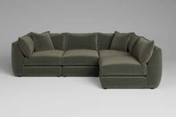 Utopia - 4 Piece Open End - Rearrangeable Modular Sofa, Luxe Woven Velvet / Pine / Casual Trim - thumbnail 1
