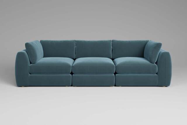 Zen - 3 Piece - Rearrangeable Modular Sofa, Soft Touch Velvet / Sea Green / Full-Width Back Cushions
