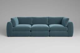 Zen - 3 Piece - Rearrangeable Modular Sofa, Soft Touch Velvet / Sea Green / Full-Width Back Cushions