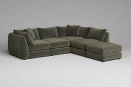 Utopia - 4 Piece Open End with Footstool - Rearrangeable Modular Sofa, Luxe Woven Velvet / Pine / Tailored Trim - thumbnail 1