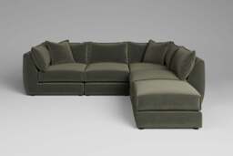 Utopia - 4 Piece Open End with Footstool - Rearrangeable Modular Sofa, Luxe Woven Velvet / Pine / Tailored Trim - thumbnail 2
