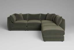Utopia - 4 Piece Open End with Footstool - Rearrangeable Modular Sofa, Luxe Woven Velvet / Pine / Tailored Trim - thumbnail 5