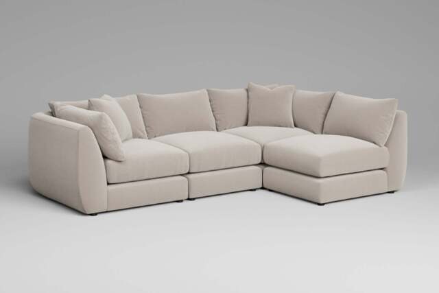 Utopia - 4 Piece Open End - Rearrangeable Modular Sofa, Plush Chenille / Chalk / Tailored Trim - image 1