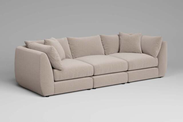 Utopia - 3 Piece - Rearrangeable Modular Sofa, Basket Weave / Sand / Tailored Trim - image 1