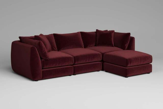Utopia - 3 Piece with Footstool - Rearrangeable Modular Sofa, Luxe Woven Velvet / Pomegranate / Tailored Trim - image 1