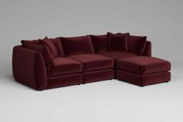 Utopia - 3 Piece with Footstool - Rearrangeable Modular Sofa, Luxe Woven Velvet / Pomegranate / Tailored Trim - thumbnail 3