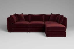 Utopia - 3 Piece with Footstool - Rearrangeable Modular Sofa, Luxe Woven Velvet / Pomegranate / Tailored Trim - thumbnail 2