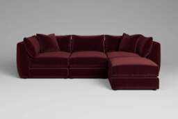 Utopia - 3 Piece with Footstool - Rearrangeable Modular Sofa, Luxe Woven Velvet / Pomegranate / Tailored Trim - thumbnail 4