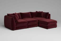 Utopia - 3 Piece with Footstool - Rearrangeable Modular Sofa, Luxe Woven Velvet / Pomegranate / Tailored Trim