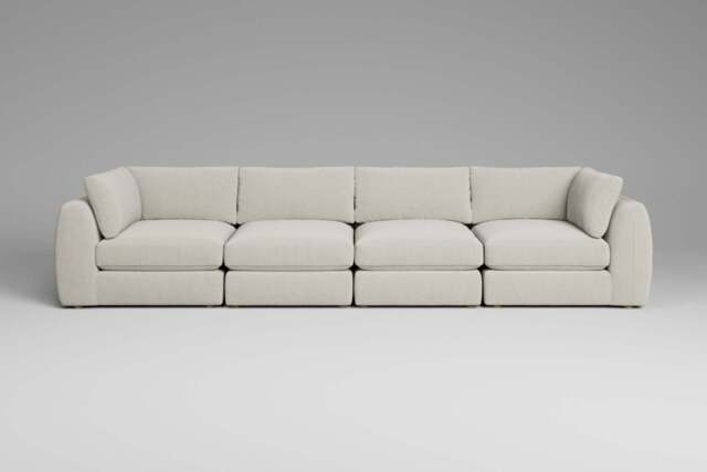 Zen - 4 Piece - Rearrangeable Modular Sofa, Luxe Woven Velvet / Snow / Full-Width Back Cushions - image 1