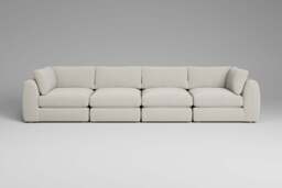 Zen - 4 Piece - Rearrangeable Modular Sofa, Luxe Woven Velvet / Snow / Full-Width Back Cushions