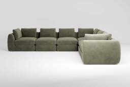 Zen - 6 Piece Corner - Rearrangeable Modular Sofa, Cotton Blend / Jade / Standard Back Cushions