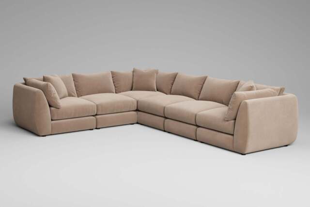 Utopia - 6 Piece - Rearrangeable Modular Sofa, Soft Touch Velvet / Soft Mink / Tailored Trim - image 1