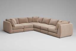 Utopia - 6 Piece - Rearrangeable Modular Sofa, Soft Touch Velvet / Soft Mink / Tailored Trim - thumbnail 3