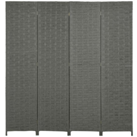 HOMCOM 4-Panel Room Dividers, Wave Fibre Freestanding Folding Privacy Screen Panels, Partition Wall Divider for Indoor Bedroom Office, 170 cm, Grey