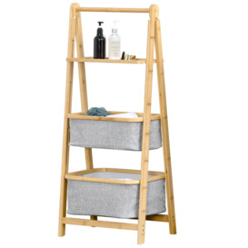 HOMCOM Foldable Bathroom Rack 3-Tier Ladder Shelf Lightweight Storage Organizer Space Saver for Bathroom, Laundry, Balcony