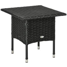 Outsunny Rattan Side Table, Outdoor Coffee Table, with Plastic Board Under the Full Woven Table Top for Patio, Garden, Balcony, Black