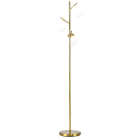 HOMCOM 3-Light Tree Floor Lamps for Living Room, Modern Standing Lamp for Bedroom with Globe Lampshade, Steel Base, (Bulb not Included), Gold Tone