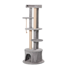 PawHut Cat Tree Kitten Tower Multi-level Activity Centre Pet Furniture with Scratching Post Condo Hanging Ropes Plush Perches Grey
