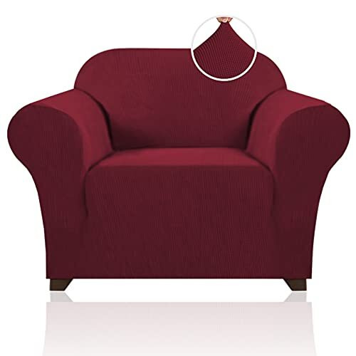1 Piece High Stretch Cover for 1 Seat Cushion Chair, Spandex Armchair Sofa Cover for Christmas Furniture Cover/Protector Soft Durable Stretch Sofa Slip cover Machine Washable (1 Seat-Chair, Wine) - Very Good