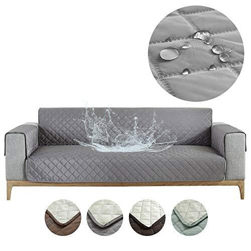 Carvapet Sofa Cover Waterproof Sofa Slipcover Water Resistant Chair Loveseat Settee Sofa Couch Furniture Cover Protector with Adjustable Elastic Straps for Dogs Cats (Grey, 2 Seater) - Very Good