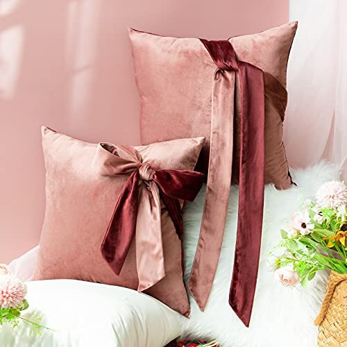 Tayis 2 Pack Cushion Covers 50x50cm,20x20 Inch Throw Pillow Covers Soft Velvet Decorative Square Pillowcases for Sofa Chair Couch Bedroom Livingroom Office (Pink Brown+Wine Red) - Brand New