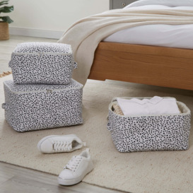 Set of 3 Fabric Storage Bags Dotty White Black and white