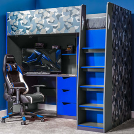 X Rocker Hideout Gaming High Sleeper Bunk Bed and Desk Blue
