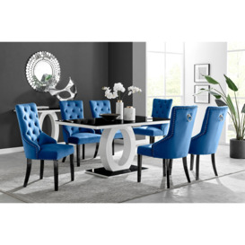 Giovani 6 Black Dining Table & 6 Blue Belgravia Black Leg Chairs