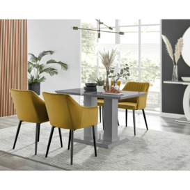 Imperia High Gloss Grey Dining Table & 4 Mustard Calla Black Leg Chairs