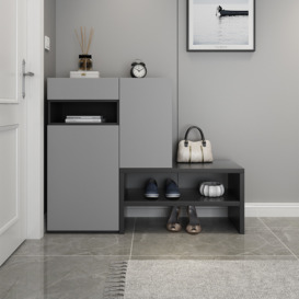 Fero Grey Corner Shoe Storage Cabinet with 7 Shelves & 1 Drawer Hallway Shoe Storage