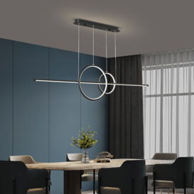 Minimalist Ring Shape Kitchen Island Metal Linear Hanging Light in Black