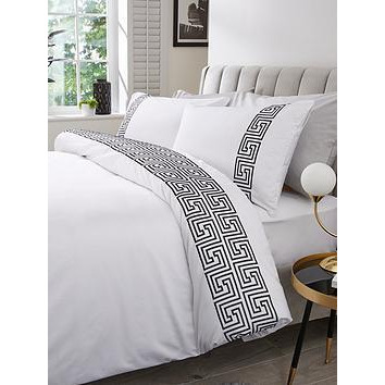 Hotel Collection Greek Key 300 Thread Count Duvet Cover Set - White/Black
