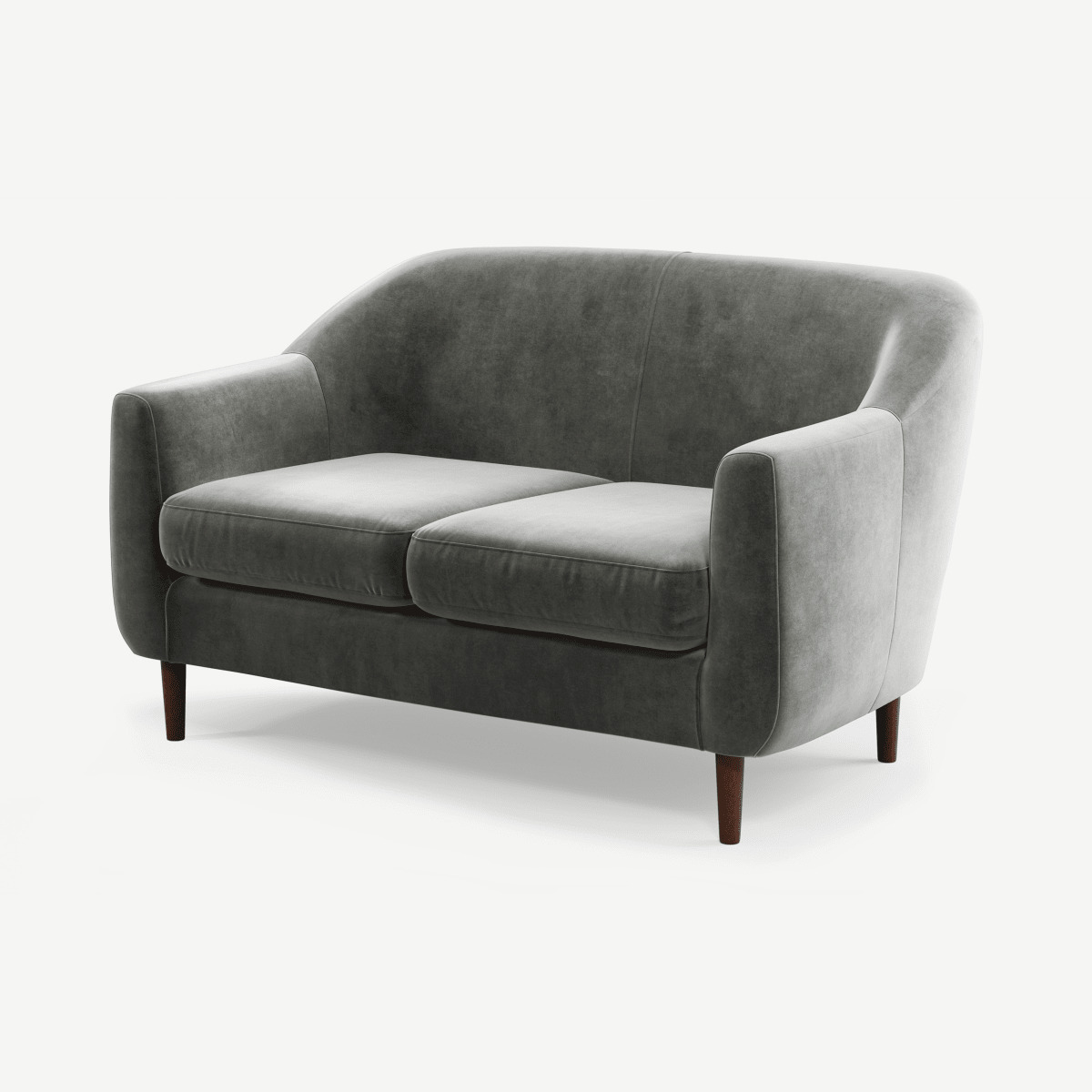 Tubby 2 Seater Sofa, Steel Grey Velvet with Dark Wood Legs