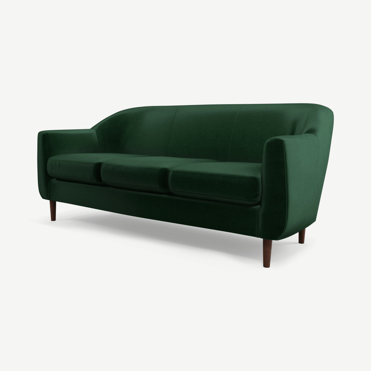 Tubby 3 Seater Sofa, Bottle Green Velvet with Dark Wood Legs