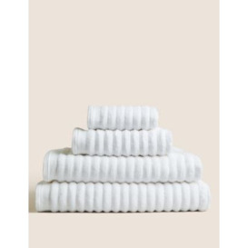 M&S Pure Cotton Ribbed Textured Towel - HAND - White, White
