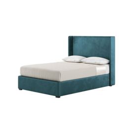 Darcy 4ft6 Double Bed Frame With Modern Smooth Wing Headboard, dirty blue, Leg colour: black